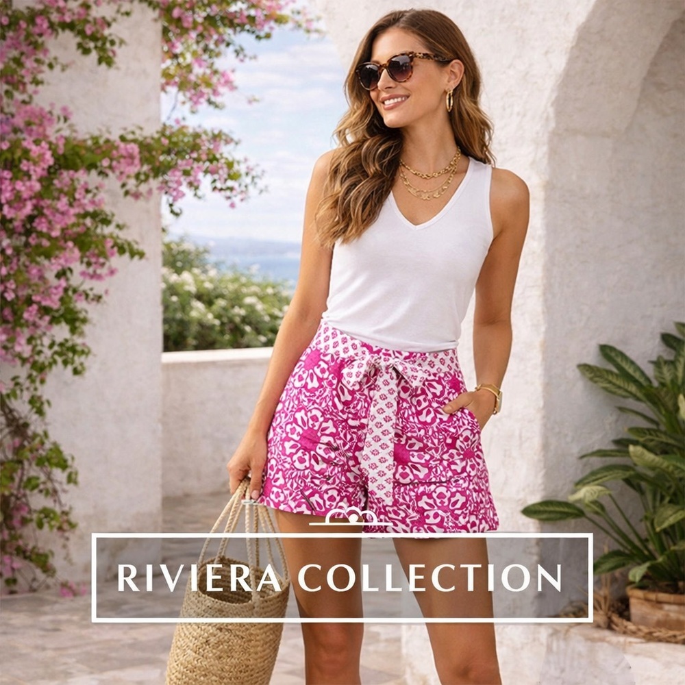 Vineyard Vines Pink Medallion Tie Waist Shorts Size 4 Coastal Resort